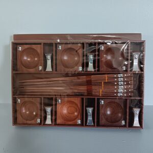 Elegant Wooden Dinnerware Set with Silver Accents